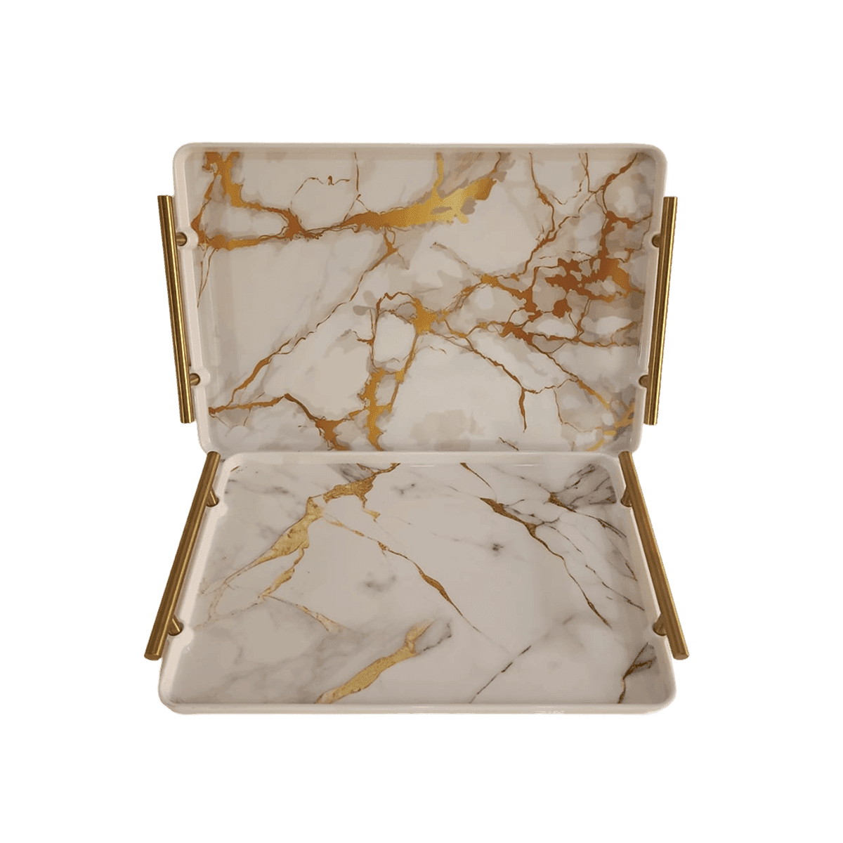 Service de Plateaux de Service Effet Marbre avec Poignées Dorées (2 pièces)
